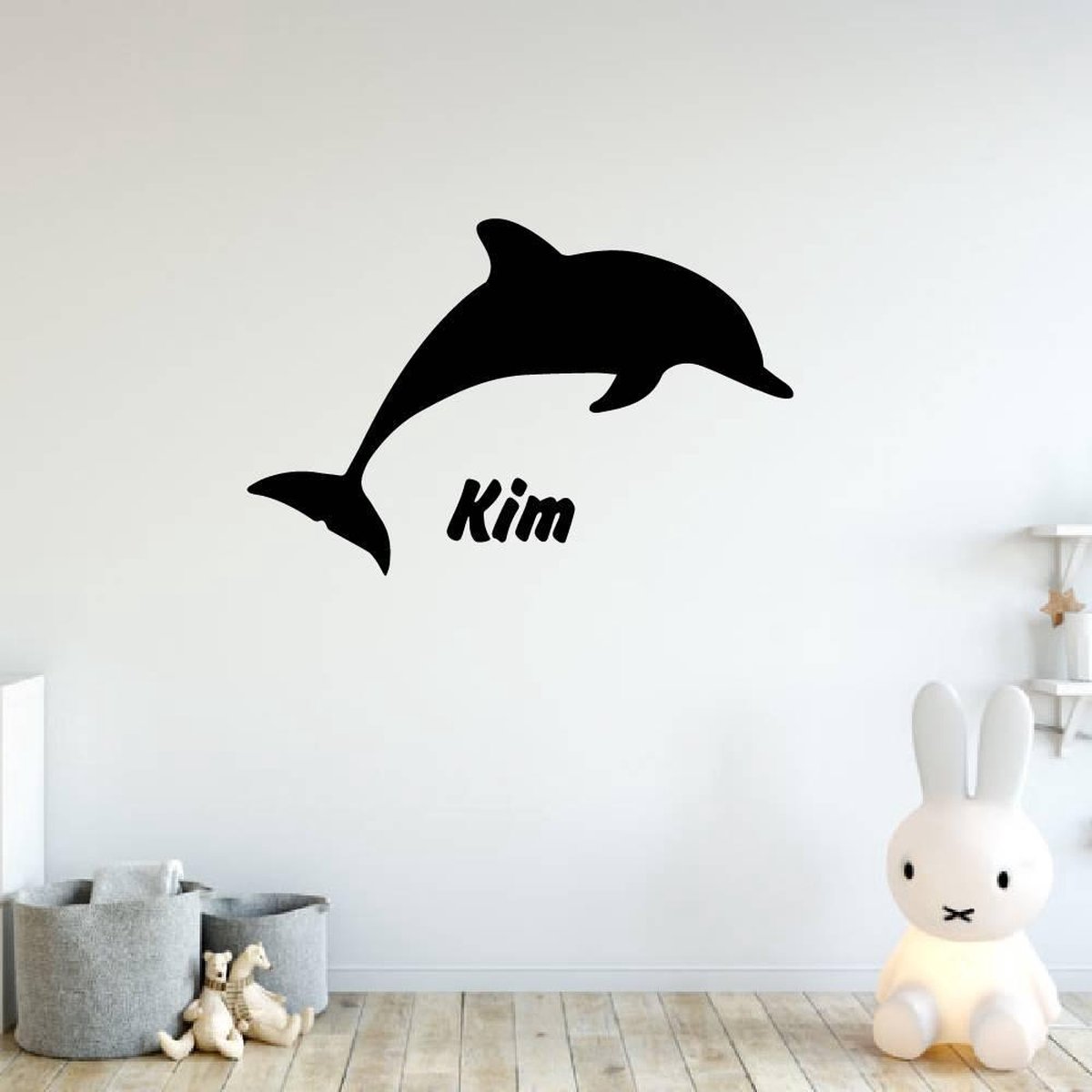 Muursticker dolfijn met naam - Zwart - 120 x 75 cm baby en kinderkamer - naam stickers bab