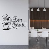 Muursticker Bon Appetit Met Kok -  Zwart -  100 x 65 cm  -  keuken  alle - Muursticker4Sale