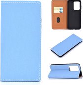 Voor Galaxy S20 ultra effen kleur mat magnetische horizontale flip lederen tas met kaartsleuven en houder (blauw)