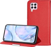 Voor Huawei P40 Lite Litchi Texture Effen kleur Horizontaal Flip Leren Case met Beugel & Kaartsleuven & Portemonnee & Lanyard (Rood)
