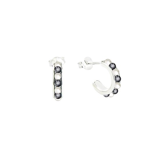 Symboles 9SY 0025 Boucle d'oreille en argent - Boucles d'oreilles demi-créoles - Nacre blanche et grise - 14 * 3mm - Argent