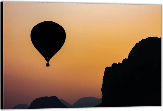 Dibond –Silhouet van Luchtballon– 90x60 Foto op Aluminium (Met ophangsysteem)