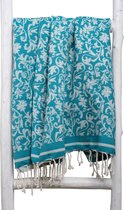 Fouta hamamdoek dames xl FLOWER - saunadoek strandlaken - 100x190 cm - Petrol