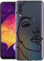 iMoshion Hoesje Geschikt voor Samsung Galaxy A30s / A50 Hoesje Siliconen - iMoshion Design hoesje - Transparant / Zwart / Line Art Woman Black