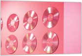 Dibond –Roze LP’s aan de Muur– 60x40 Foto op Aluminium (Met Ophangsysteem)