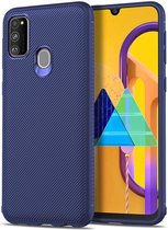 Hoesje Twill Slim Textuur TPU Blauw Geschikt voor Samsung Galaxy M21