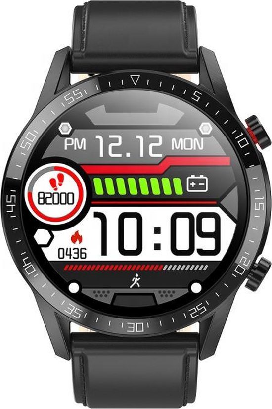 Belesy® Contact - Smartwatch homme - Smartwatch femme - Montre - 1,3 pouces - Écran couleur - Full Touch - Appels Bluetooth - Cuir - Zwart