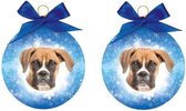 2x stuks dieren/huisdieren kerstballen Boxer hond 8 cm - Kerstboomversiering honden kerstballen