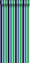 ESTAhome behangpapier strepen marine blauw en groen - 115819 - 53 cm x 10,05 m