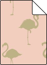 Proefstaal ESTAhome behangpapier flamingo's goud en perzik roze - 138994 - 26,5 x 21 cm