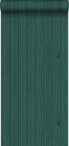 krijtverf vliesbehang smalle houten vintage sloophout planken intens smaragd groen - 128854 ESTAhome