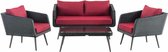 Clp Trosa - Loungeset - 1,25 mm vlak Polyrotan - Zwart - Rood - 40 cm (donkergrijs)