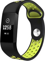 Siliconen Smartwatch bandje - Geschikt voor  Fitbit Charge 4 sportband - zwart geel - Maat: S - Horlogeband / Polsband / Armband