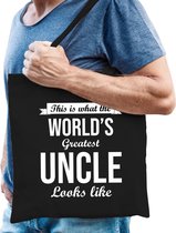 Worlds greatest UNCLE cadeau tasje zwart voor heren - verjaardag / kado tas / katoenen shopper voor een oom / ooms