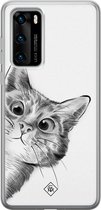 Huawei P40 hoesje siliconen - Peekaboo | Huawei P40 case | zwart | TPU backcover transparant