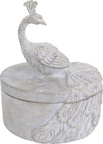 Clayre & Eef Opbergdoosje Ø 12*14 cm Grijs Kunststof Rond Pauw Opbergkist Kistje