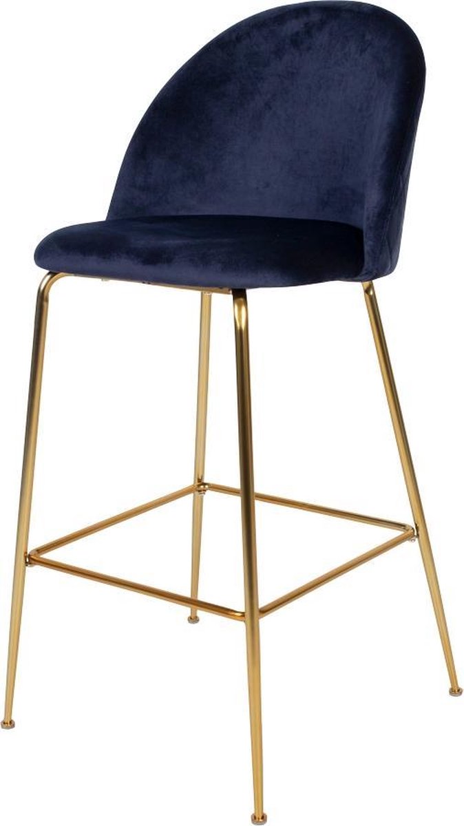 Artichok Aniek barkruk velvet blauw - gouden onderstel - 77 cm