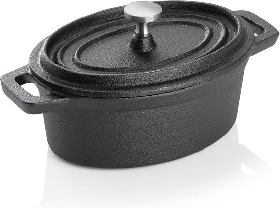 Bakmina Mini cocotte en fonte ovale noire avec couvercle 12x9x5 cm | bol.com