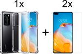 Huawei P40 hoesje shock proof case hoes cover transparant - 2x Huawei P40 Screenprotector