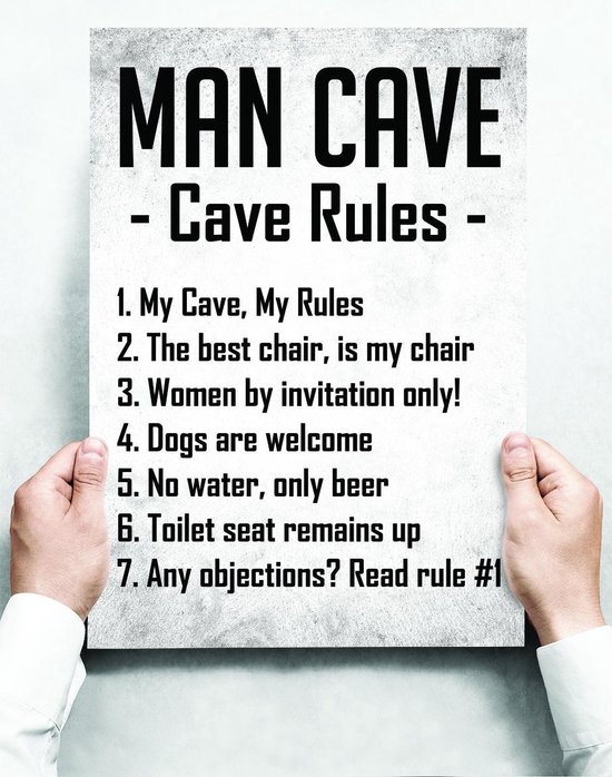 Wandbord: Man Cave, Cave Rules! - 30 x 42 cm