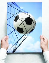Wandbord: Portret van een voetbal in een net - 30 x 42 cm