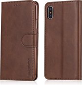 Voor iPhone XR LC.IMEEKE kalfsleer Horizontale flip lederen tas, met houder & kaartsleuven & portemonnee (bruin)