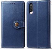 Voor xiaomi mi 9 pro / 5g retro effen kleur lederen gesp mobiele telefoon bescherming lederen tas met fotolijst & kaartsleuf & portemonnee & beugel functie (blauw)