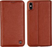 Voor iPhone XS / X GEBEI schokbestendig TPU + PU horizontaal flip lederen hoesje met kaartsleuven en houder (bruin)