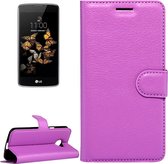 Voor lg k5 litchi textuur horizontale flip lederen tas met magnetische gesp en houder en kaartsleuven en portemonnee (paars)