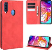 Voor Galaxy A20s Retro-skin Business Magnetische Suction Leather Case met houder & kaartsleuven & portemonnee (rood)