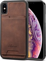 Schokbestendige TPU + PU-beschermhoes voor iPhone XS Max, met houder en kaartsleuf (koffie)