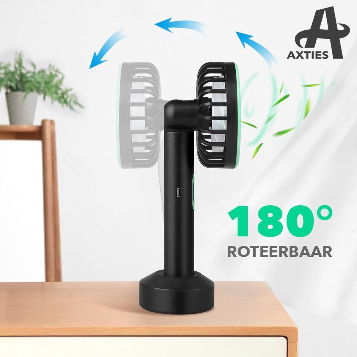 AXTIES 2-in-1 Draagbare Mini Ventilator met LED Lamp - USB Oplaadbaar 2000 mAh Batterij - 3 Snelheden & Lichtstanden - Draagbaar Kleine Tafelventilator - Mobiele Tafel Fan - Bureau Luchtkoeler Airco - Hand Waaier Lucht Koeler - Aircooler - Air Cooler — afbeelding 6