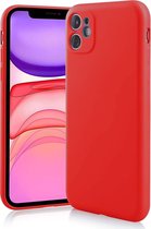 Siliconen hoesje met camera bescherming geschikt voor Apple iPhone 11 - rood + glazen screen protector