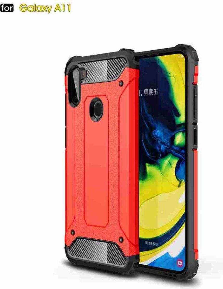 Armor Hybrid Geschikt Voor Samsung Galaxy A11 Hoesje - Rood