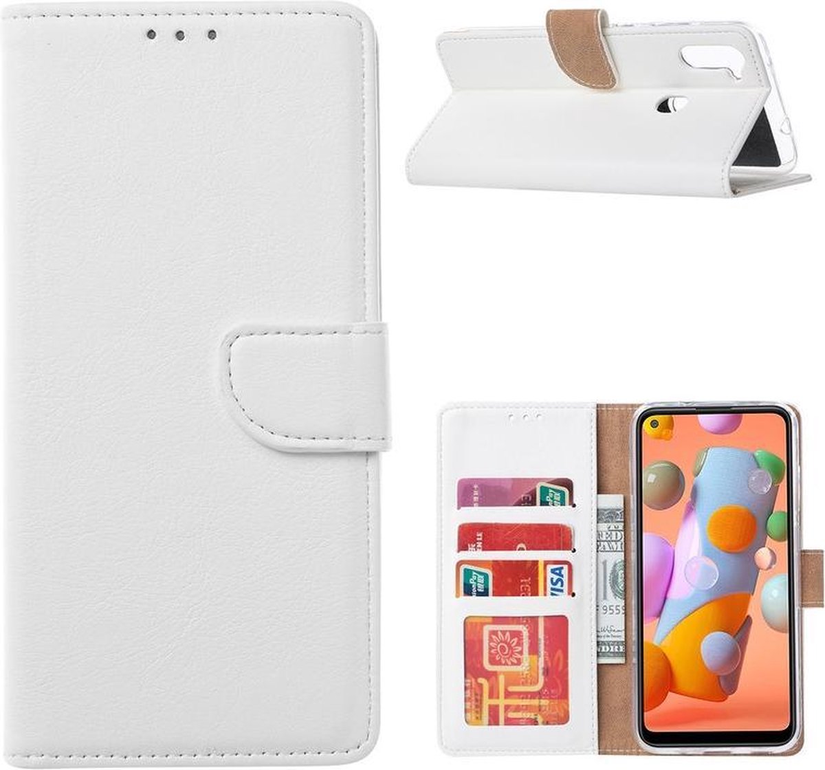 Bookcase Geschikt voor: Samsung Galaxy A11 - Wit - Portemonnee hoesje