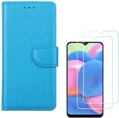 Samsung Galaxy A50S Portemonnee hoesje Turquoise met 2 stuks Glas Screen protector