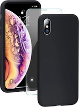 iPhone Xs Max Hoesje - Soft TPU Siliconen Case & 2X Tempered Glas Combi - Zwart