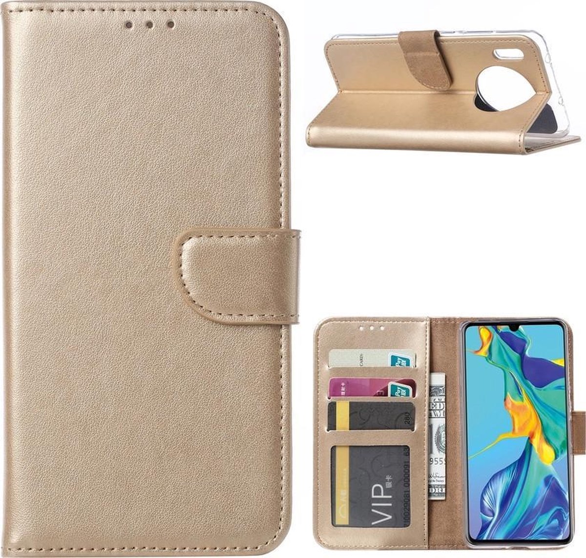 Bookcase Geschikt voor: Huawei Mate 30 - Goud - portemonnee hoesje