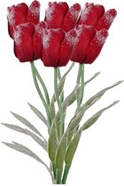 Bosje rode kunst tulpen / kunstbloemen met dauwdruppels 65 cm - 6 stuks - Luxe namaak bloemen boeket