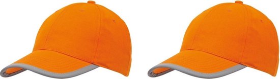 Oranje baseballcap 5-panel voor volwassenen met reflecterende rand 2 stuks
