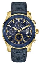 GUESS Watches Heren Horloge W0673G2 - leer - blauw - Ø 46,5 mm