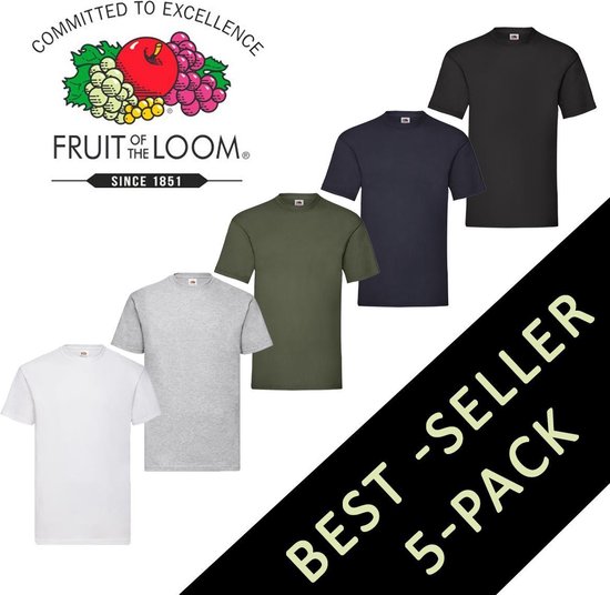 5 stuks Fruit of the Loom T-shirt diverse kleuren S