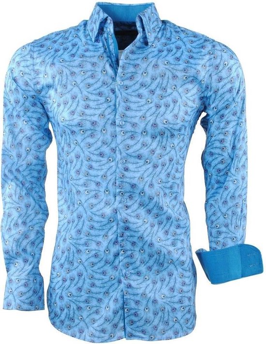 Montazinni Heren Overhemd Peacock Stretch Turquoise bol