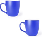 2x Drinkbeker/mok blauw 440 ml - Keramiek - Blauwe mokken/bekers voor onbijt en lunch