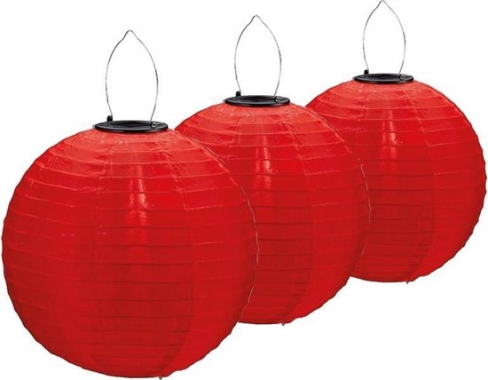 3x pièces Lanternes de fête solaires rouges sur énergie solaire 30 cm - Articles de jardin d'été - Décoration de fête