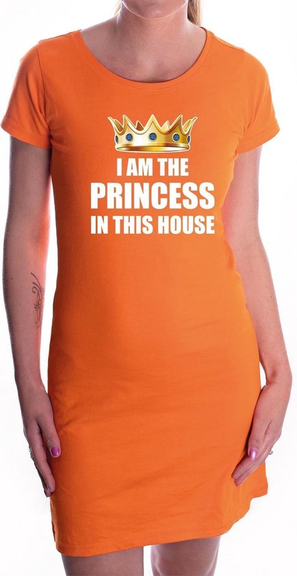 Im the princess in this house met gouden kroon jurk oranje voor dames - Koningsdag / Woningsdag - oranje kleding / jurkjes XL