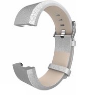 SmartphoneClip® Leer Zilver Bandje geschikt voor Fitbit Charge 2