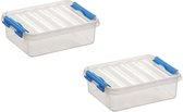 2x stuks sunware Q-Line opbergboxen/opbergdozen 1 liter 20 x 15 x 6 cm kunststof - Platte opslagboxen