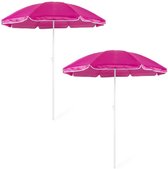 2x Verstelbare strand/tuin parasols roze 150 cm - Zonbescherming - Voordelige parasols