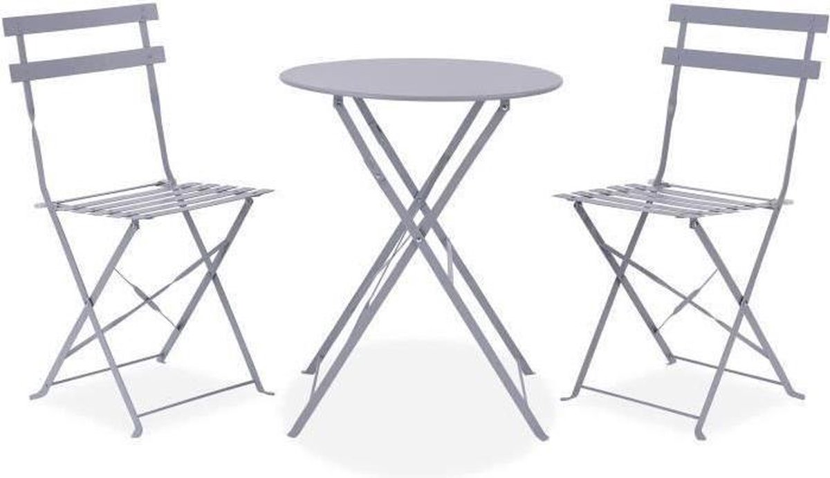 Bistrot-set - Tuinset - Klaptafel + 2 stoelen - Structuur: staal - Kleur: grijs